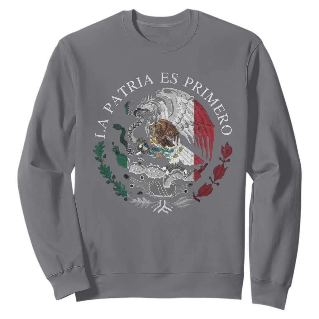 Mexican Pride Sweatshirt La Patria Es Primero Coat Of Arms TS11 Charcoal Print Your Wear