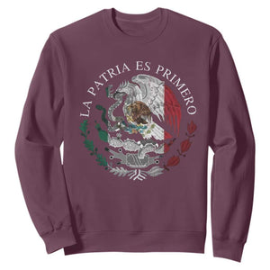 Mexican Pride Sweatshirt La Patria Es Primero Coat Of Arms TS11 Maroon Print Your Wear