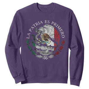 Mexican Pride Sweatshirt La Patria Es Primero Coat Of Arms TS11 Purple Print Your Wear