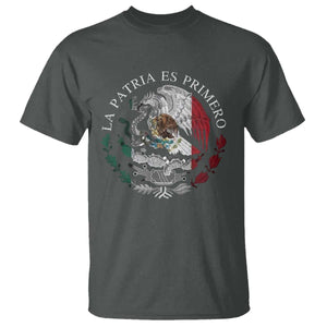 Mexican Pride T Shirt La Patria Es Primero Coat Of Arms TS11 Dark Heather Print Your Wear