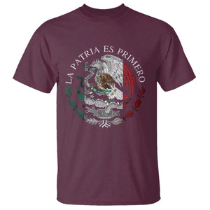 Mexican Pride T Shirt La Patria Es Primero Coat Of Arms TS11 Maroon Print Your Wear