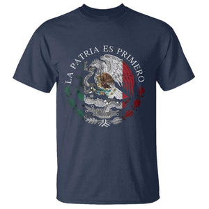 Mexican Pride T Shirt La Patria Es Primero Coat Of Arms TS11 Navy Print Your Wear