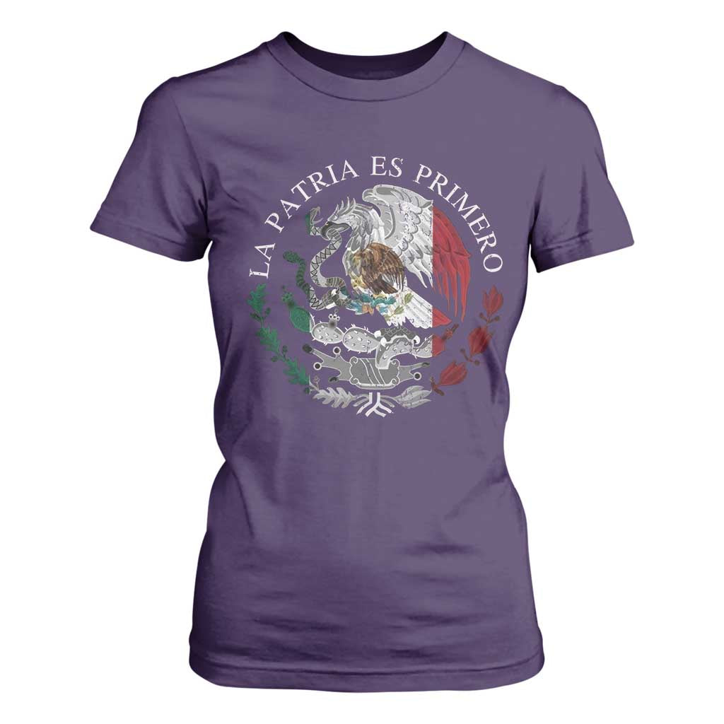 Mexican Pride T Shirt For Women La Patria Es Primero Coat Of Arms TS11 Purple Print Your Wear