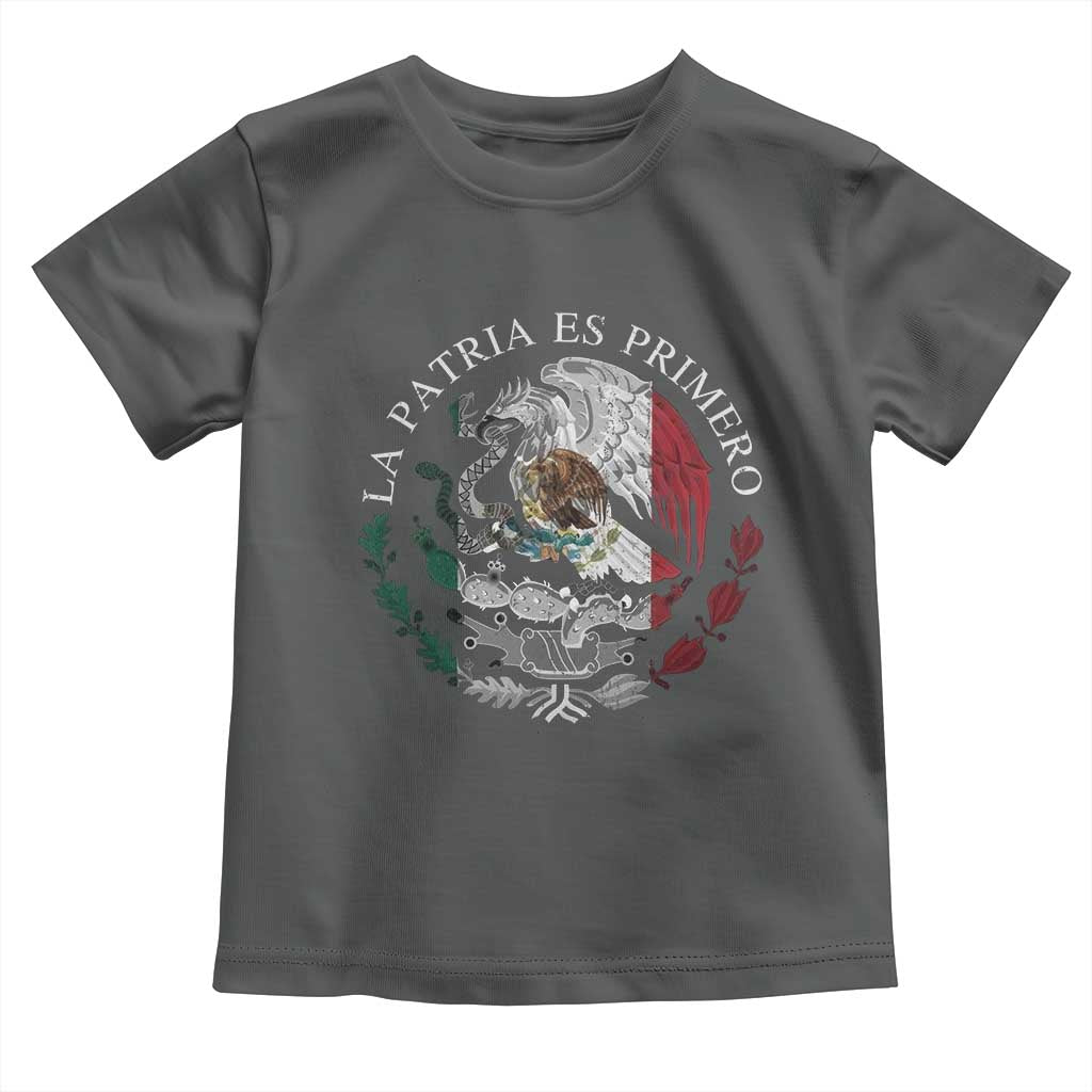 Mexican Pride Toddler T Shirt La Patria Es Primero Coat Of Arms TS11 Dark Heather Print Your Wear