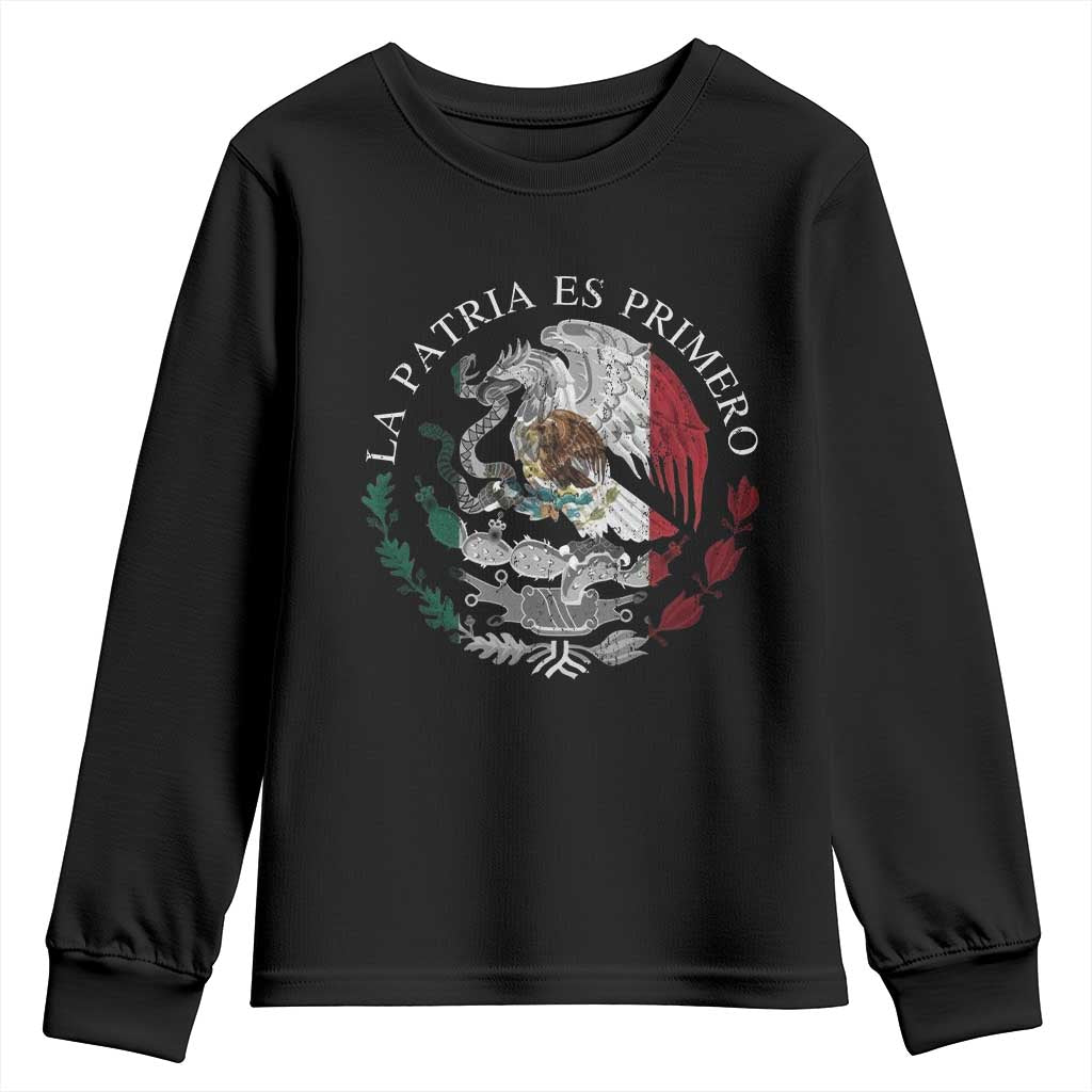 Mexican Pride Youth Sweatshirt La Patria Es Primero Coat Of Arms TS11 Black Print Your Wear