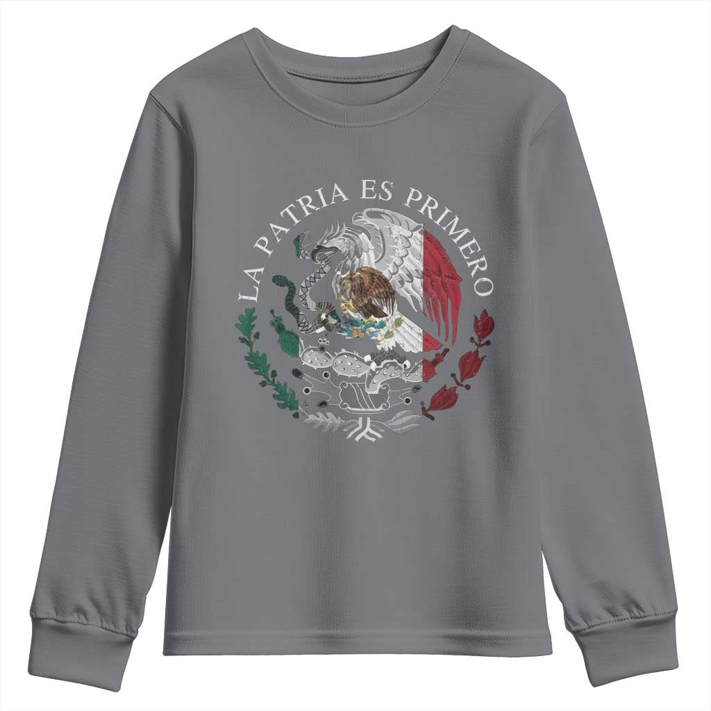 Mexican Pride Youth Sweatshirt La Patria Es Primero Coat Of Arms TS11 Charcoal Print Your Wear