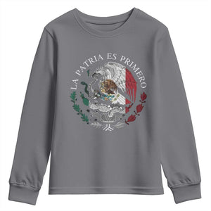 Mexican Pride Youth Sweatshirt La Patria Es Primero Coat Of Arms TS11 Charcoal Print Your Wear
