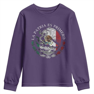 Mexican Pride Youth Sweatshirt La Patria Es Primero Coat Of Arms TS11 Purple Print Your Wear