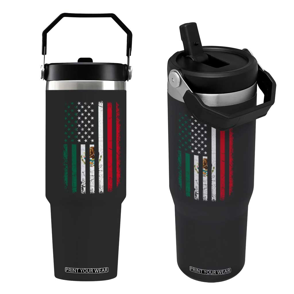 Mexican American Flag Mexican Roots Mexico America Flip Straw Tumbler TS11 One Size: 30 oz Black Print Your Wear