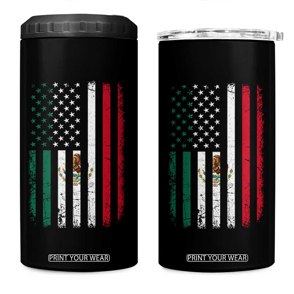 Mexican American Flag Mexican Roots Mexico America 4 in 1 Can Cooler Tumbler TS11 One Size: 16 oz Black Print Your Wear