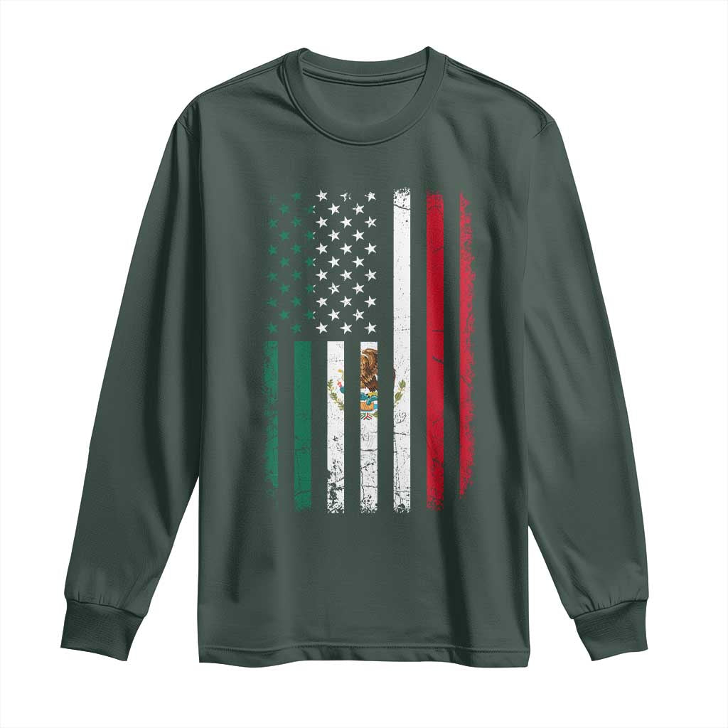 Mexican American Flag Mexican Roots Mexico America Long Sleeve Shirt TS11 Dark Forest Green Print Your Wear