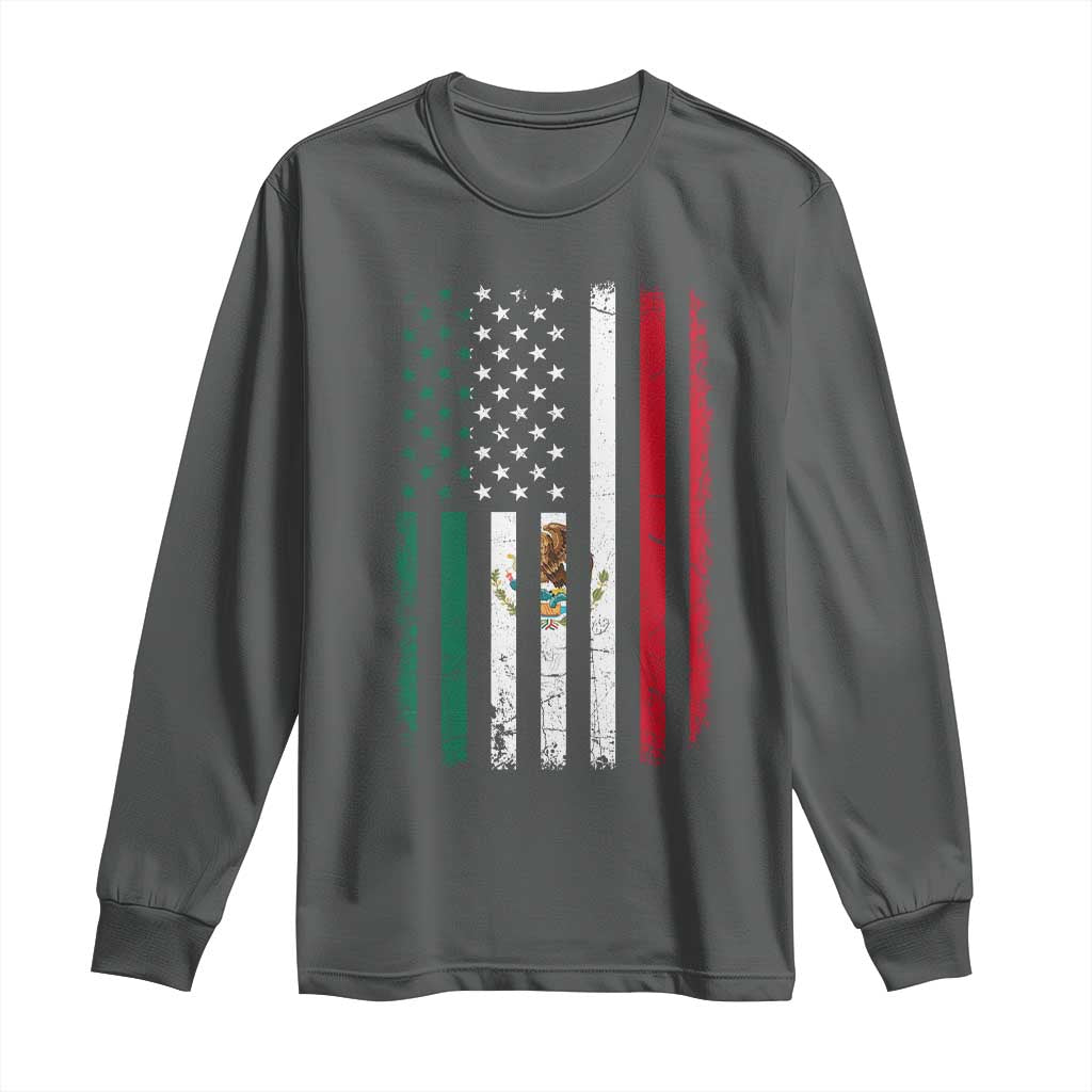 Mexican American Flag Mexican Roots Mexico America Long Sleeve Shirt TS11 Dark Heather Print Your Wear