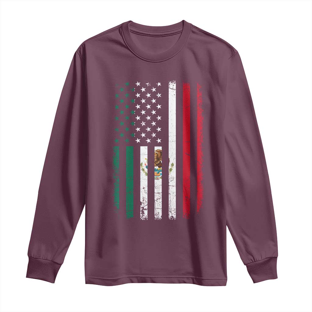 Mexican American Flag Mexican Roots Mexico America Long Sleeve Shirt TS11 Maroon Print Your Wear