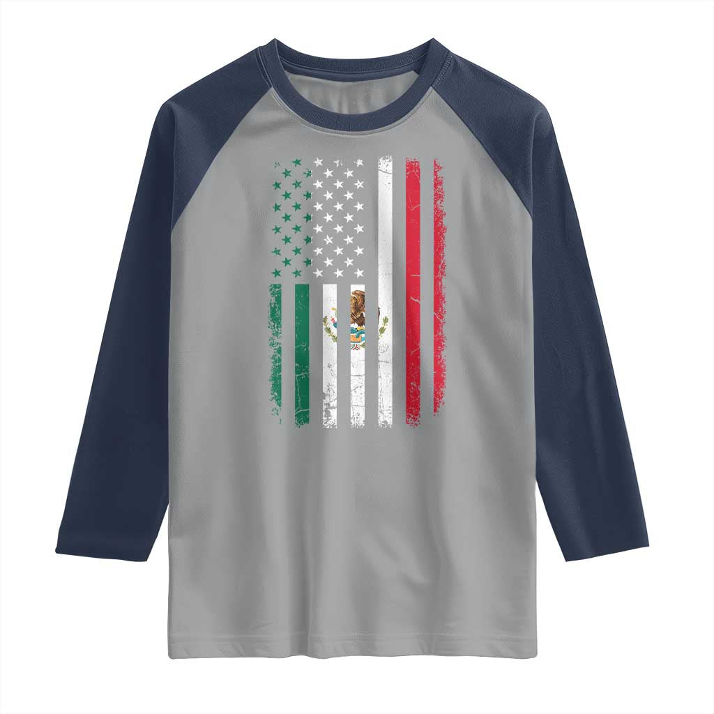 Mexican American Flag Mexican Roots Mexico America Raglan Shirt TS11 Sport Gray Navy Print Your Wear