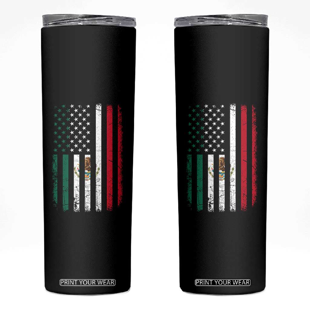 Mexican American Flag Mexican Roots Mexico America Skinny Tumbler TS11 Black Print Your Wear