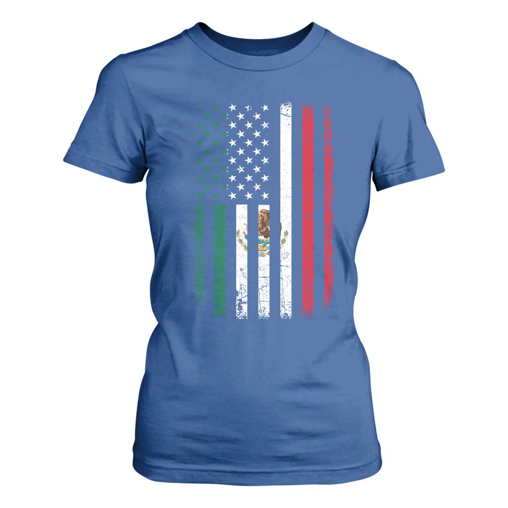 Mexican American Flag Mexican Roots Mexico America T Shirt For Women TS11 Royal Blue Print Your Wear