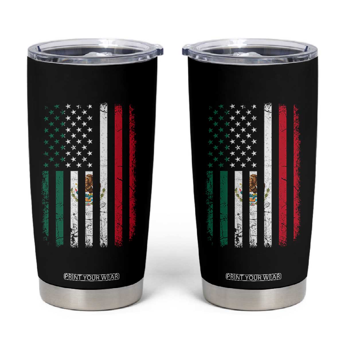 Mexican American Flag Mexican Roots Mexico America Tumbler Cup TS11 Black Print Your Wear