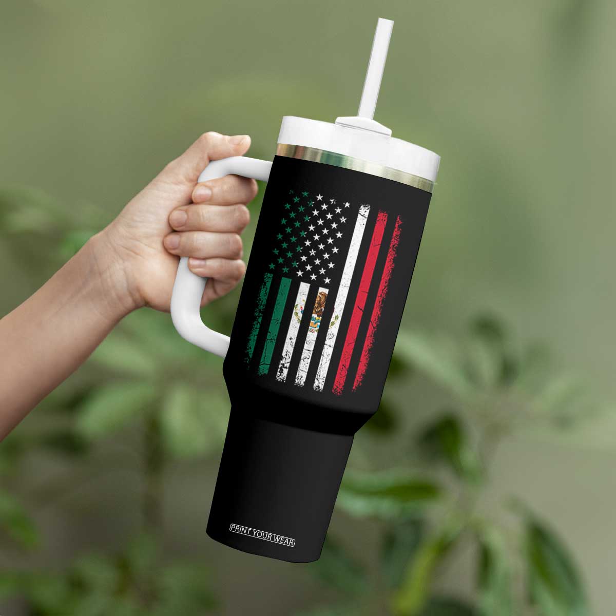 Mexican American Flag Mexican Roots Mexico America Tumbler With Handle TS11 Print Your Wear