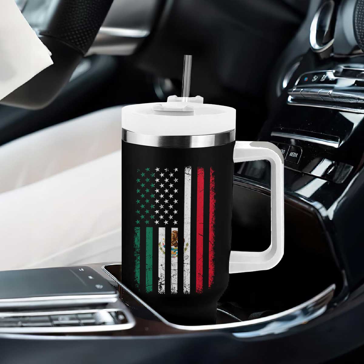 Mexican American Flag Mexican Roots Mexico America Tumbler With Handle TS11 Print Your Wear