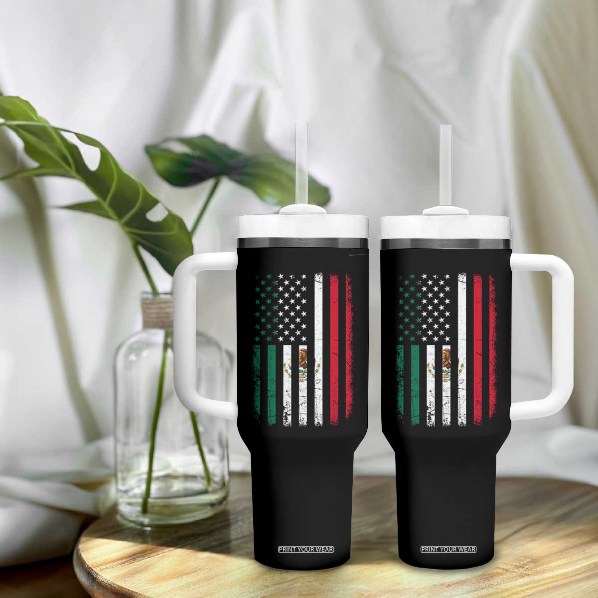 Mexican American Flag Mexican Roots Mexico America Tumbler With Handle TS11 Print Your Wear