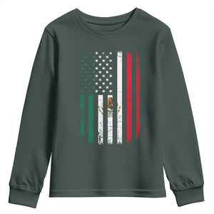 Mexican American Flag Mexican Roots Mexico America Youth Sweatshirt TS11 Dark Forest Green Print Your Wear