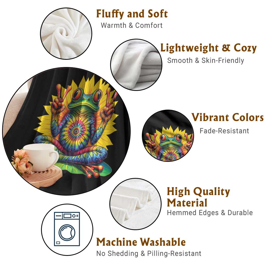 Tie Dye Frog Peace Sign Hippie Sunflower Throw Blanket TS11 Print Your Wear