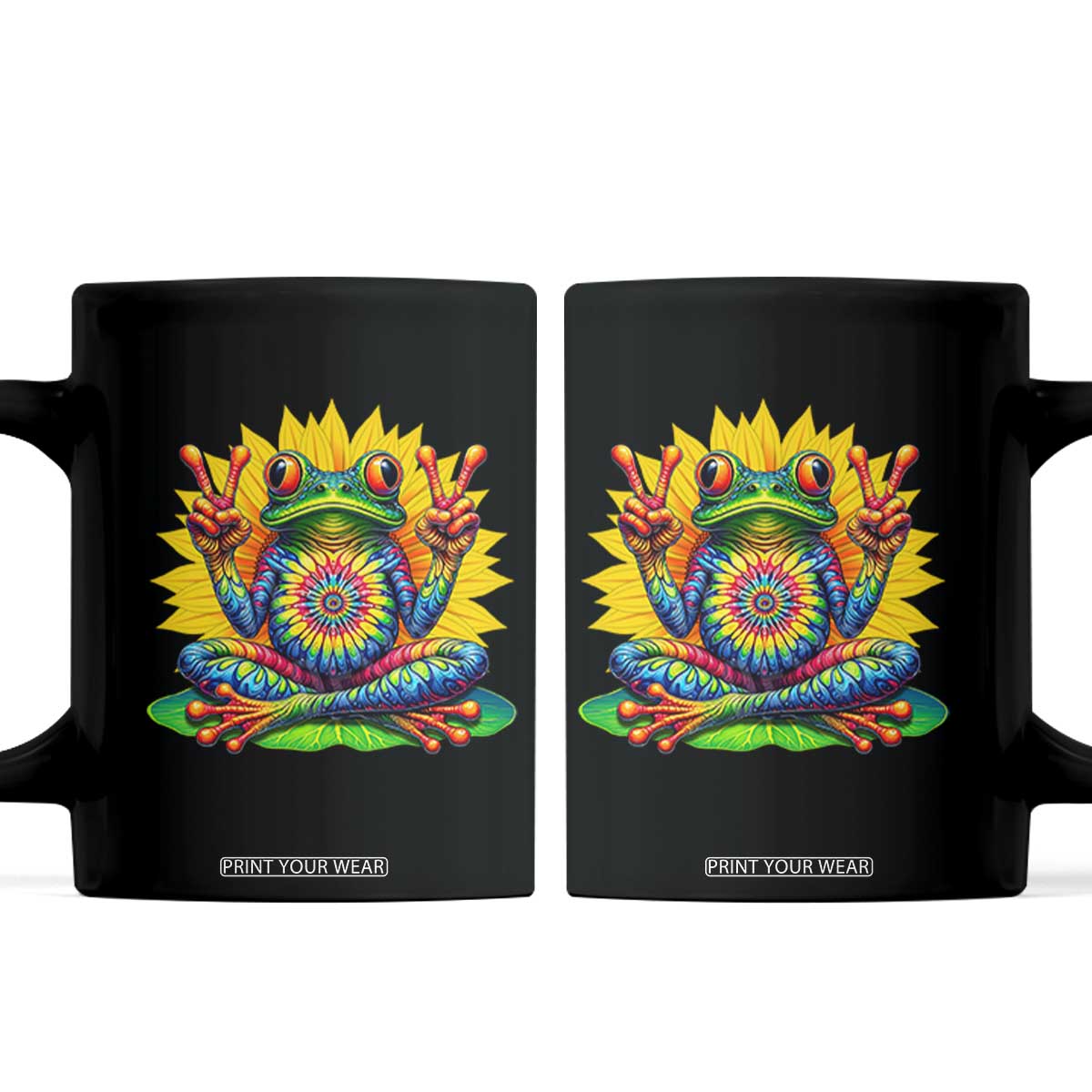 Tie Dye Frog Peace Sign Hippie Sunflower Coffee Mug TS11 Black Print Your Wear