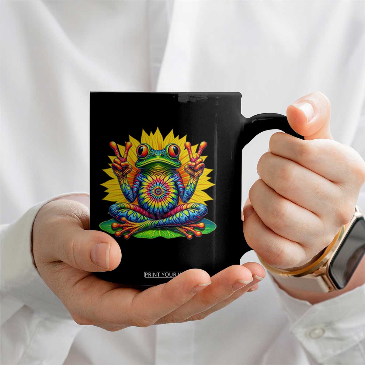 Tie Dye Frog Peace Sign Hippie Sunflower Coffee Mug TS11 Print Your Wear