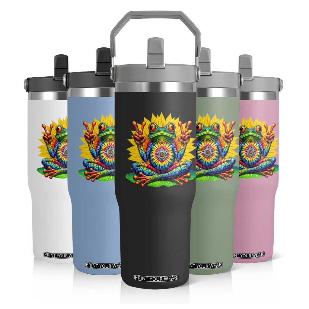 Tie Dye Frog Peace Sign Hippie Sunflower Flip Straw Tumbler TS11 Print Your Wear