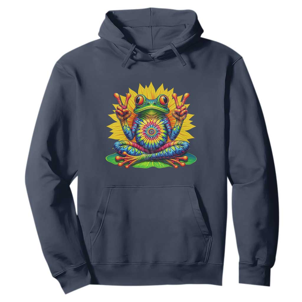 Tie Dye Frog Peace Sign Hippie Sunflower Hoodie TS11 Navy Print Your Wear
