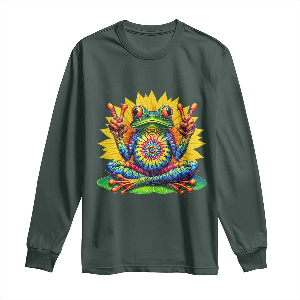 Tie Dye Frog Peace Sign Hippie Sunflower Long Sleeve Shirt TS11 Dark Forest Green Print Your Wear