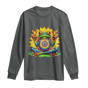 Tie Dye Frog Peace Sign Hippie Sunflower Long Sleeve Shirt TS11 Dark Heather Print Your Wear