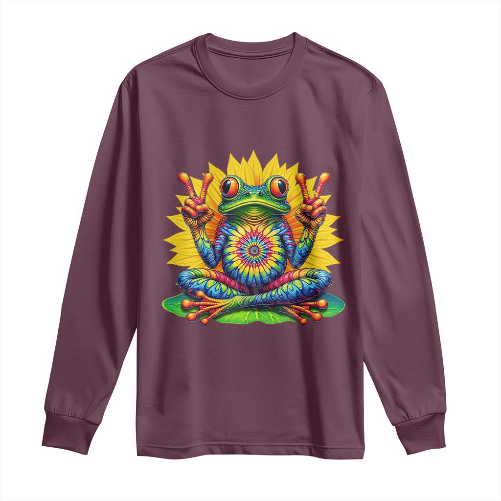 Tie Dye Frog Peace Sign Hippie Sunflower Long Sleeve Shirt TS11 Maroon Print Your Wear