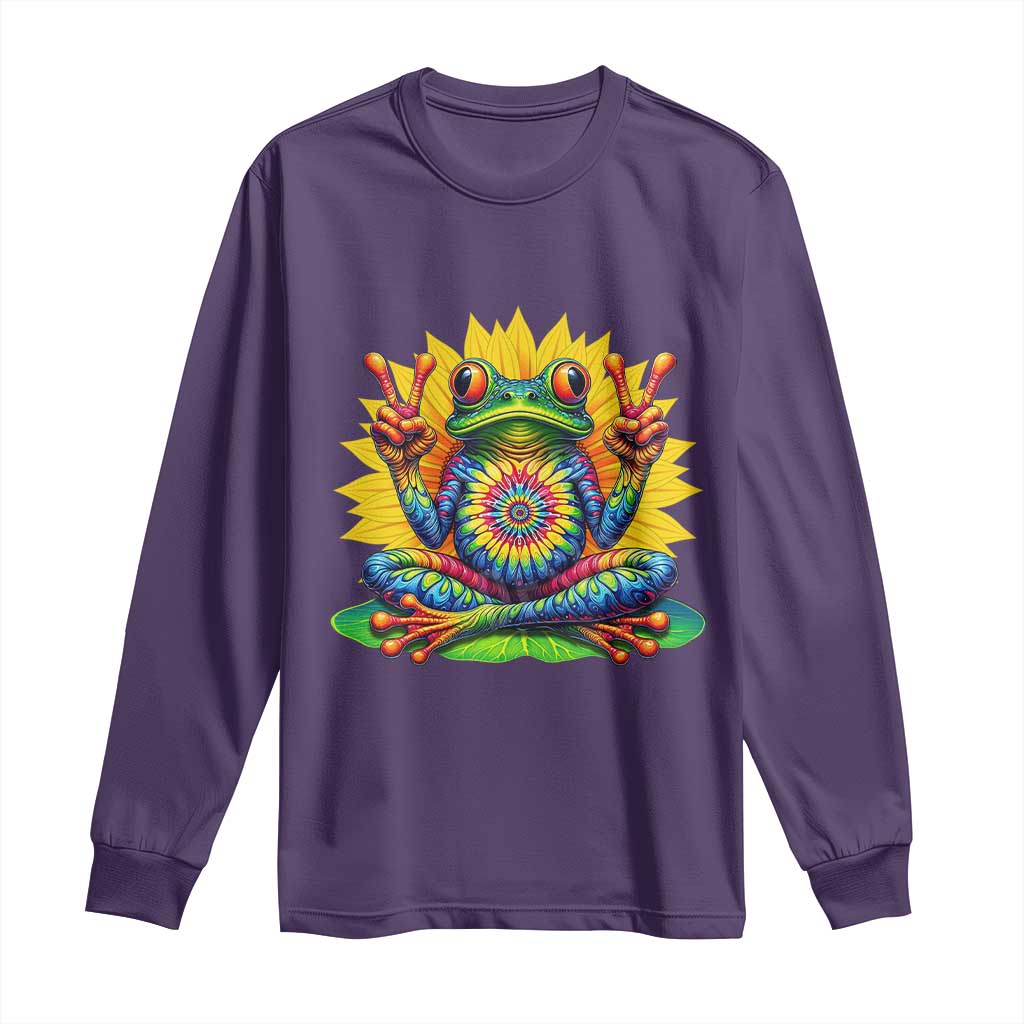 Tie Dye Frog Peace Sign Hippie Sunflower Long Sleeve Shirt TS11 Purple Print Your Wear