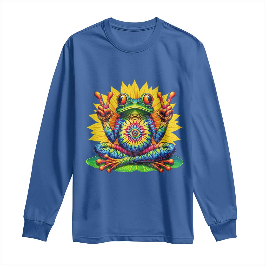 Tie Dye Frog Peace Sign Hippie Sunflower Long Sleeve Shirt TS11 Royal Blue Print Your Wear