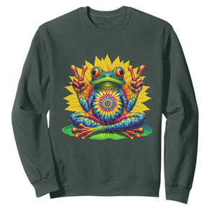Tie Dye Frog Peace Sign Hippie Sunflower Sweatshirt TS11 Dark Forest Green Print Your Wear