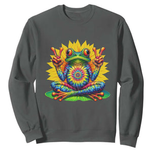 Tie Dye Frog Peace Sign Hippie Sunflower Sweatshirt TS11 Dark Heather Print Your Wear