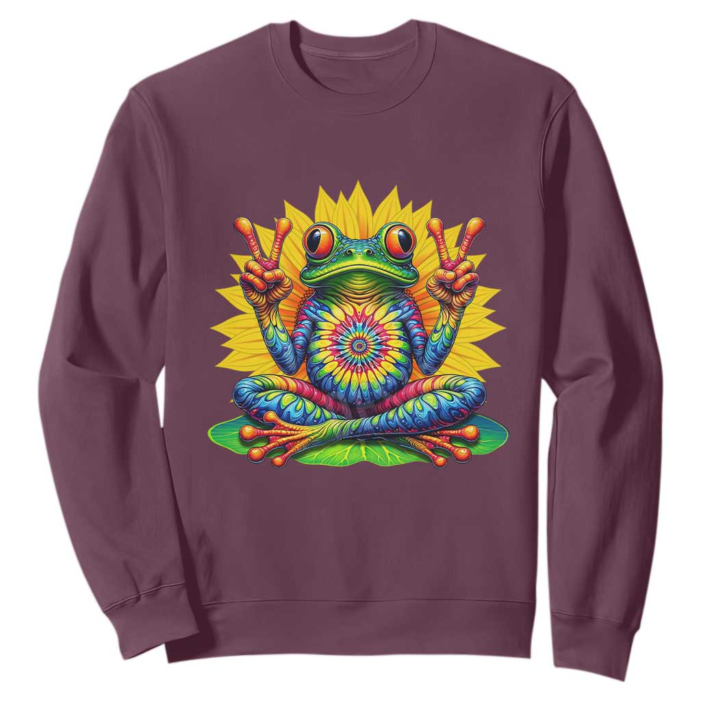 Tie Dye Frog Peace Sign Hippie Sunflower Sweatshirt TS11 Maroon Print Your Wear