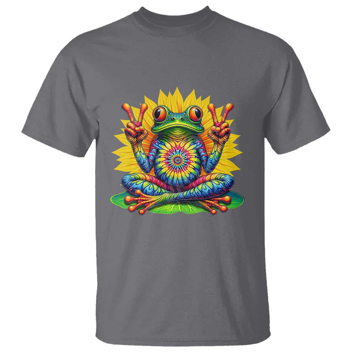 Tie Dye Frog Peace Sign Hippie Sunflower T Shirt TS11 Charcoal Print Your Wear