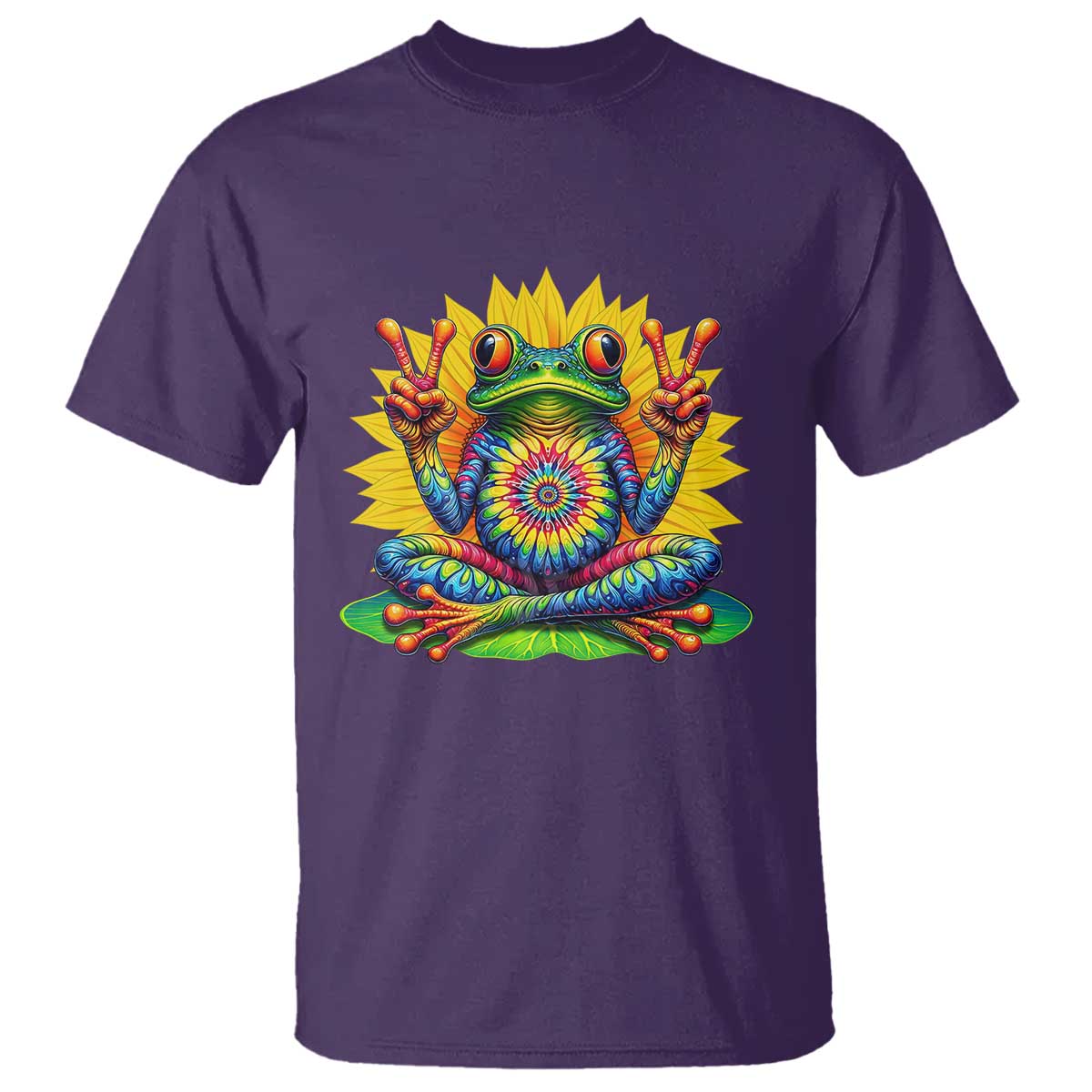 Tie Dye Frog Peace Sign Hippie Sunflower T Shirt TS11 Purple Print Your Wear