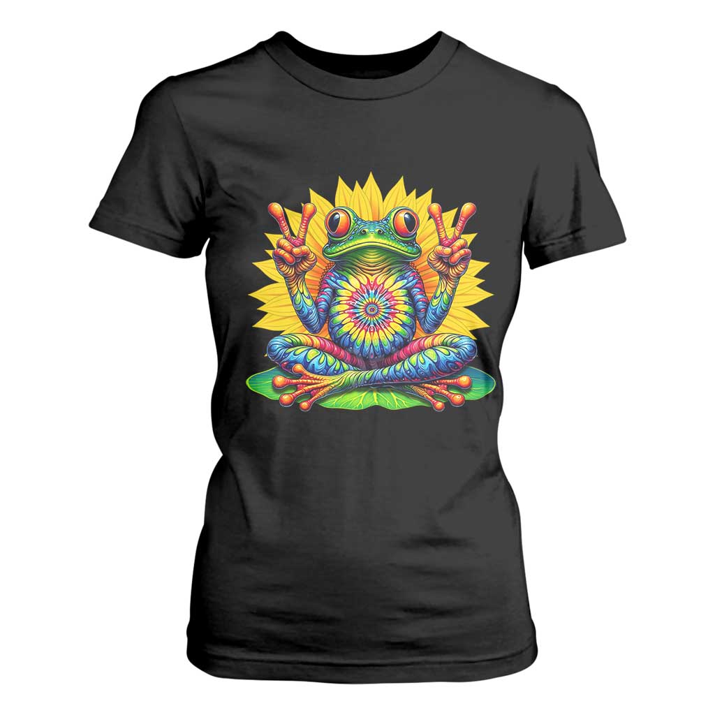 Tie Dye Frog Peace Sign Hippie Sunflower T Shirt For Women TS11 Black Print Your Wear