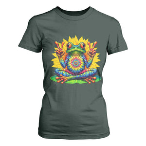 Tie Dye Frog Peace Sign Hippie Sunflower T Shirt For Women TS11 Dark Forest Green Print Your Wear