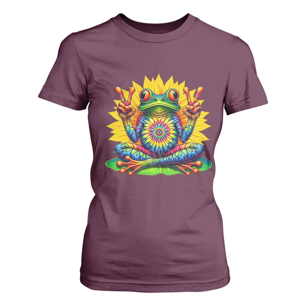 Tie Dye Frog Peace Sign Hippie Sunflower T Shirt For Women TS11 Maroon Print Your Wear