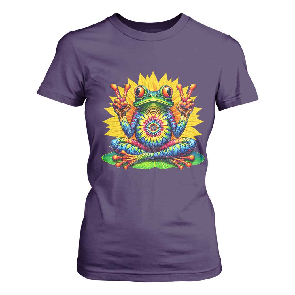 Tie Dye Frog Peace Sign Hippie Sunflower T Shirt For Women TS11 Purple Print Your Wear