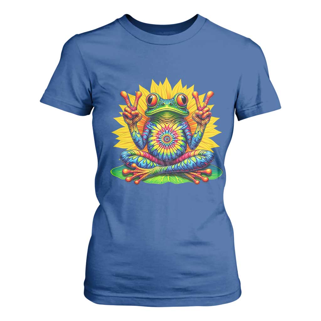Tie Dye Frog Peace Sign Hippie Sunflower T Shirt For Women TS11 Royal Blue Print Your Wear