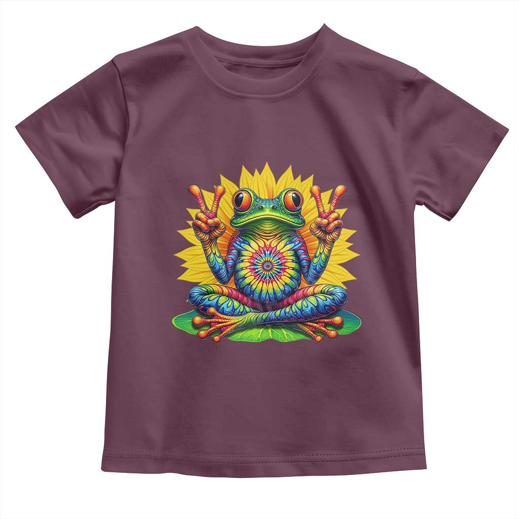 Tie Dye Frog Peace Sign Hippie Sunflower Toddler T Shirt TS11 Maroon Print Your Wear