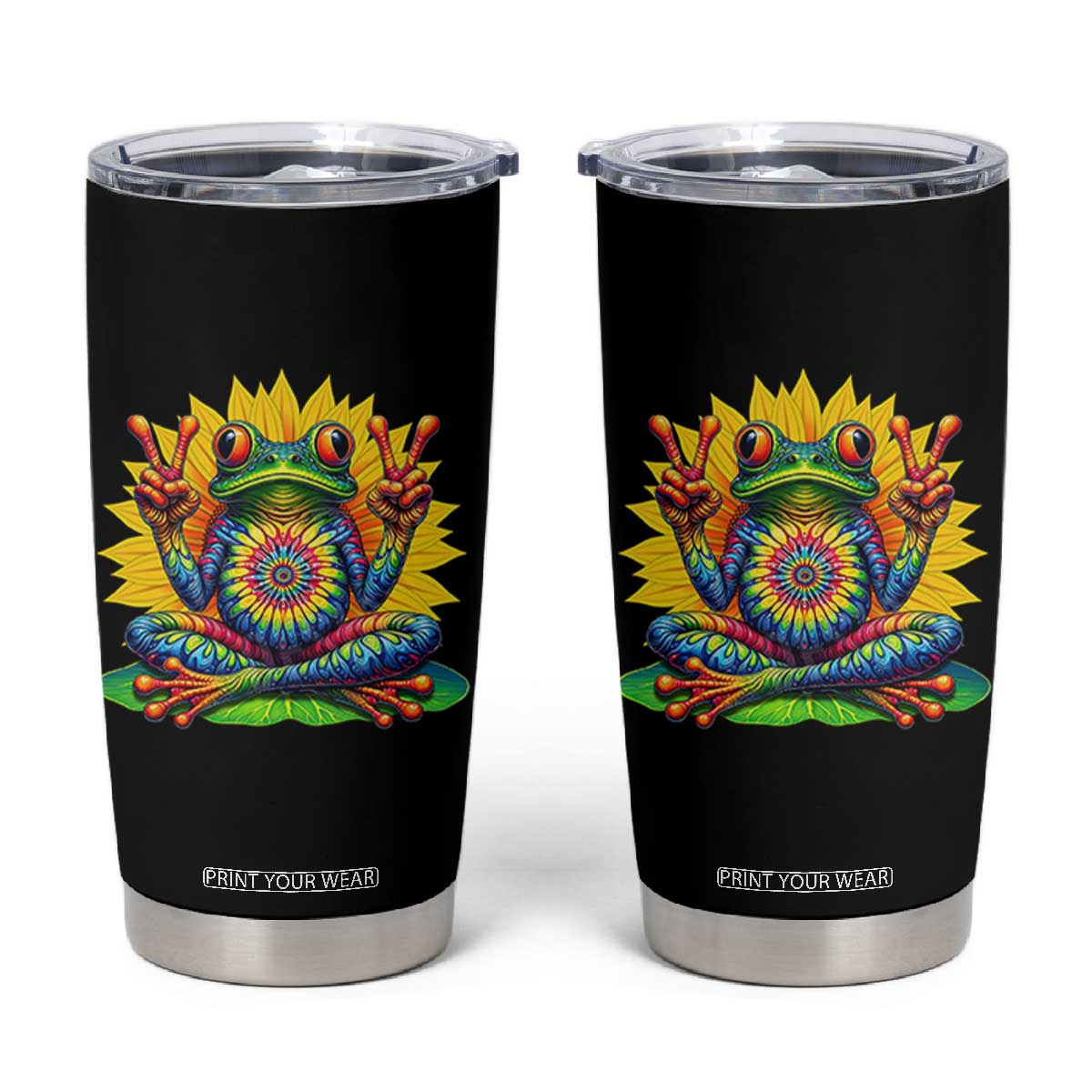 Tie Dye Frog Peace Sign Hippie Sunflower Tumbler Cup TS11 Black Print Your Wear