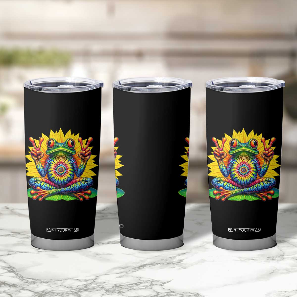Tie Dye Frog Peace Sign Hippie Sunflower Tumbler Cup TS11 Print Your Wear