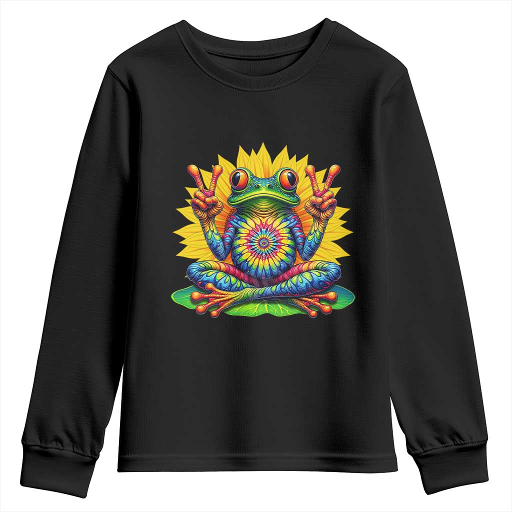 Tie Dye Frog Peace Sign Hippie Sunflower Youth Sweatshirt TS11 Black Print Your Wear