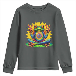 Tie Dye Frog Peace Sign Hippie Sunflower Youth Sweatshirt TS11 Dark Heather Print Your Wear